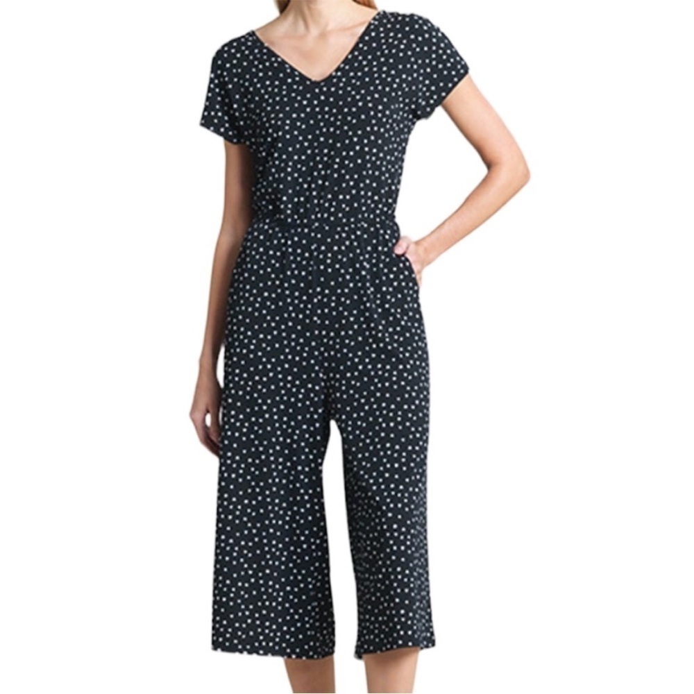 NWOT Clara Sun Woo Crop Jumpsuit Black White Dot Size Petite Small